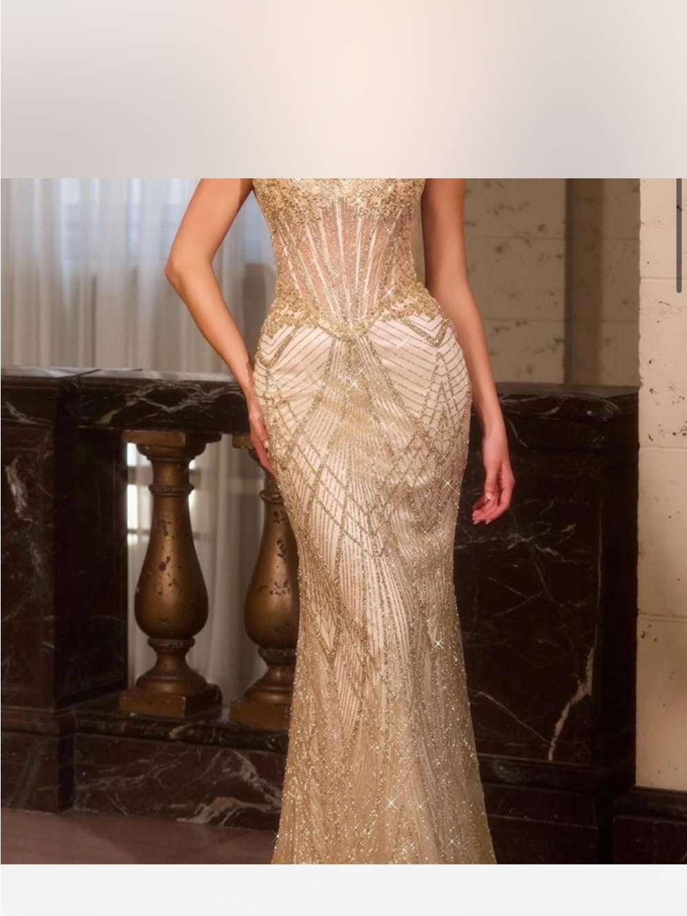 Luxurious Gold Beaded Prom Dress - Women's Evening Gown